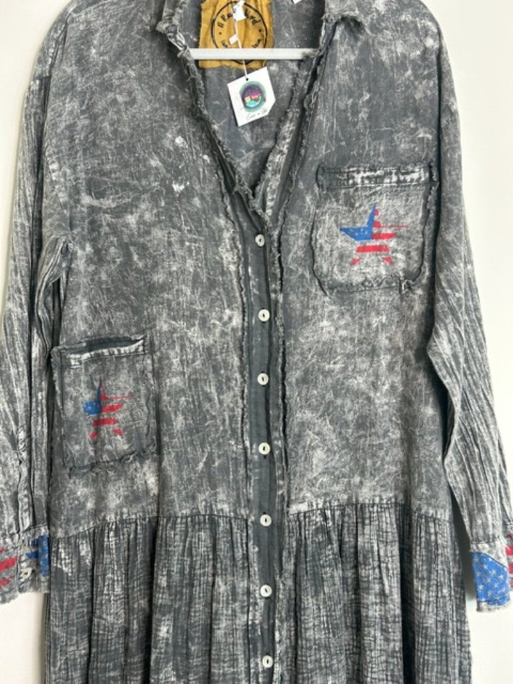 A Rare Bird Black Freedom Acid Wash Black Denim Drop Waist Dress Duster Jacket - Picture 5 of 16